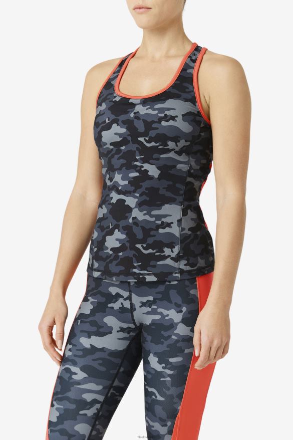 tmavý camo/horúci koral/čierna FILA fila dark camo/hot coral/black uplift colorblock racerback tank 68Z201870