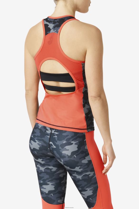 tmavý camo/horúci koral/čierna FILA fila dark camo/hot coral/black uplift colorblock racerback tank 68Z201870