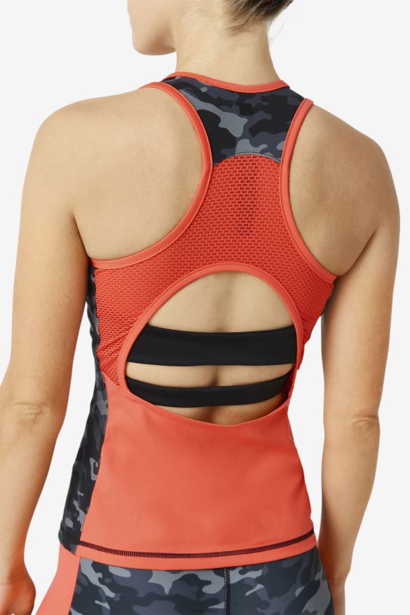 tmavý camo/horúci koral/čierna FILA fila dark camo/hot coral/black uplift colorblock racerback tank 68Z201870